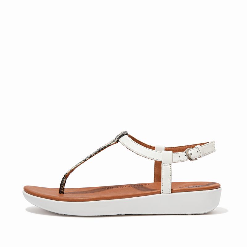 FitFlop Tia Snake-Print Weiß Schlangenoptik - FitFlop Backstrap Sandalen Damen Sale [TXOG-58127]